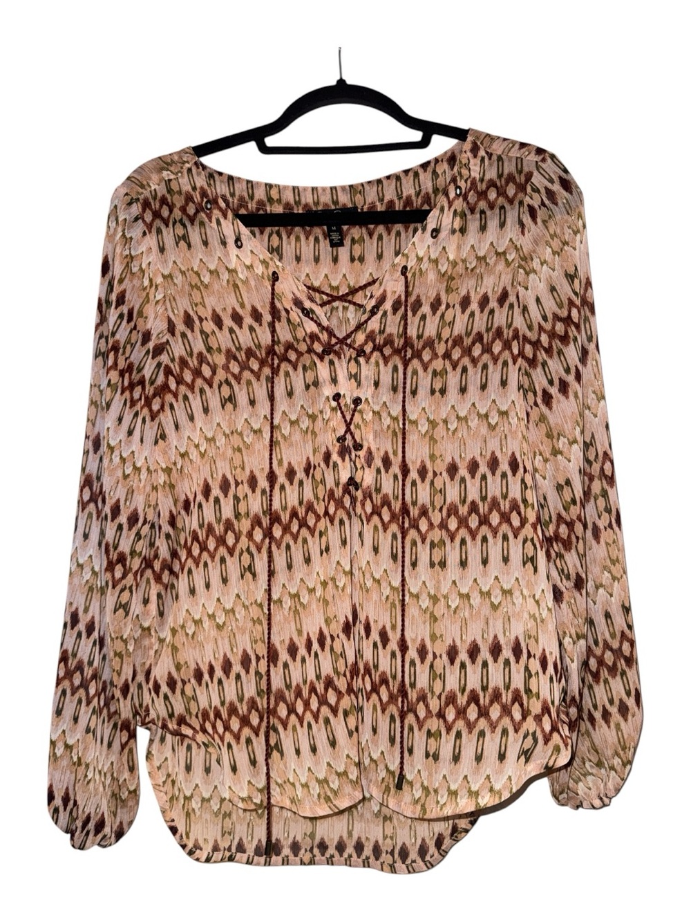 Jessica Simpson Beige and Brown Lace-Up Printed Blouse